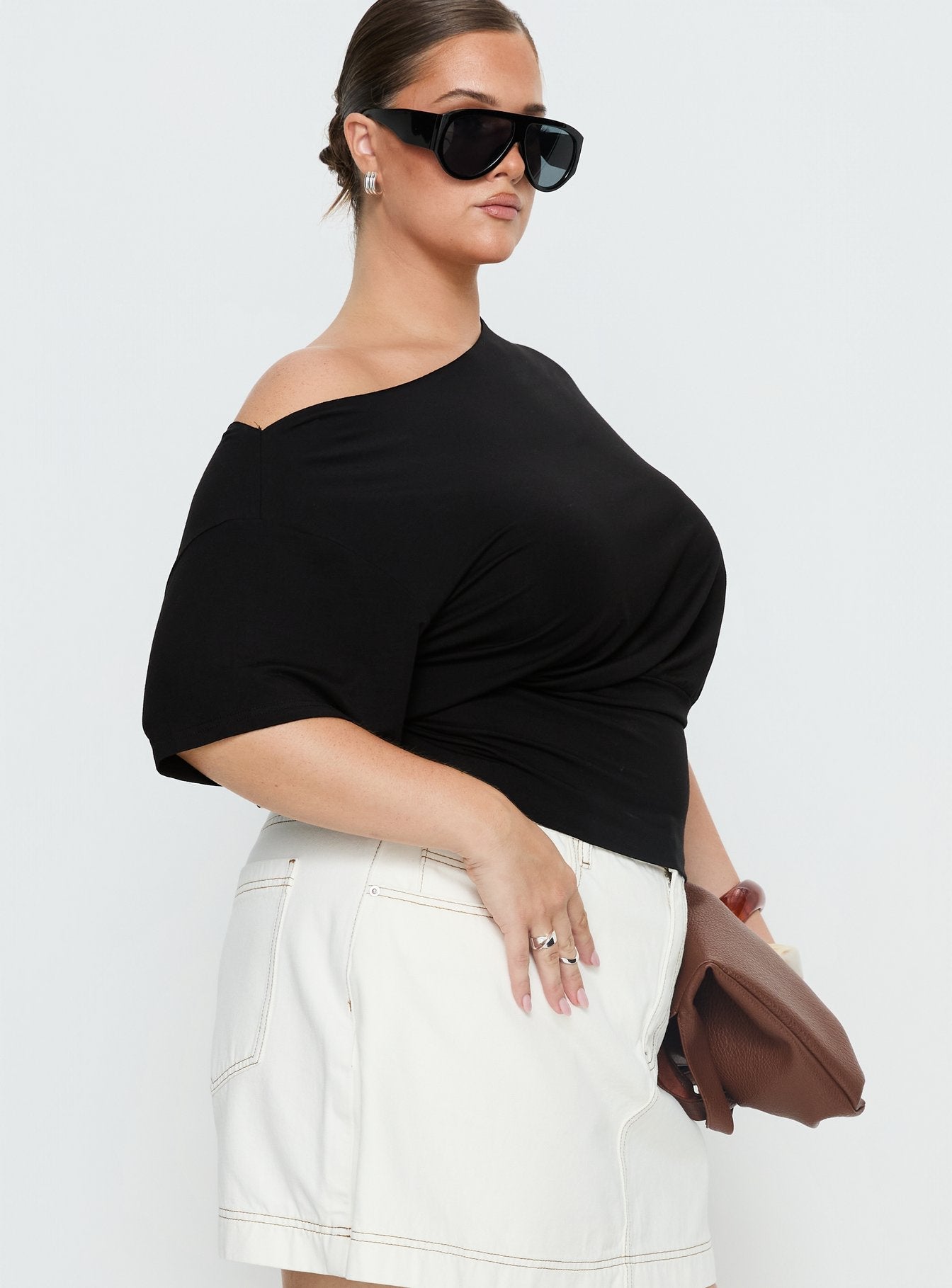 Ashlinn Off Shoulder Drapey Top Black Curve