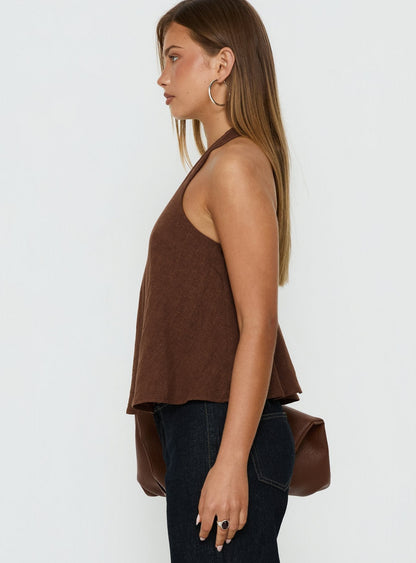 Aquaria Halter Linen Blend Top Chocolate