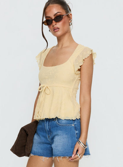 Auroraah Textured Frill Top Lemon