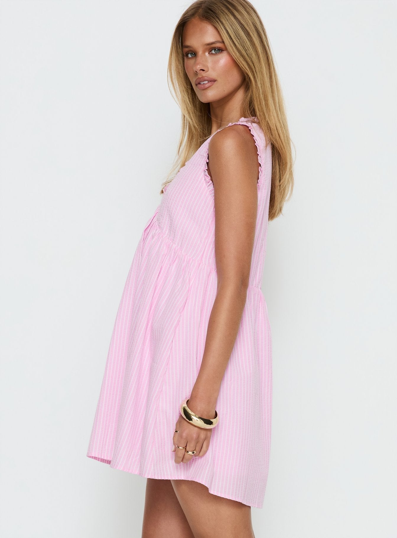 Akacia Babydoll Mini Dress Pink Stripe