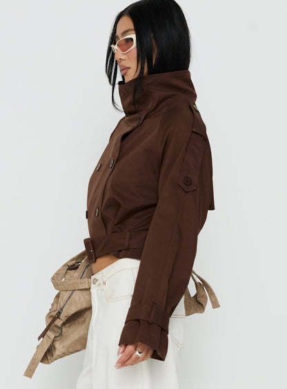 Blanc Cropped Trench Coat Chocolate