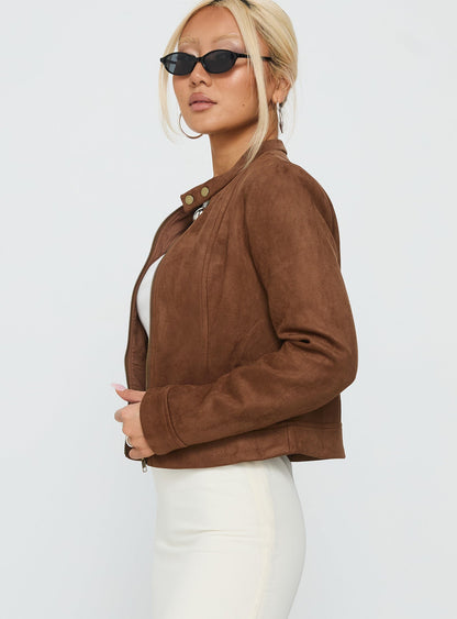 Addisyn Faux Suede Slim Jacket Brown