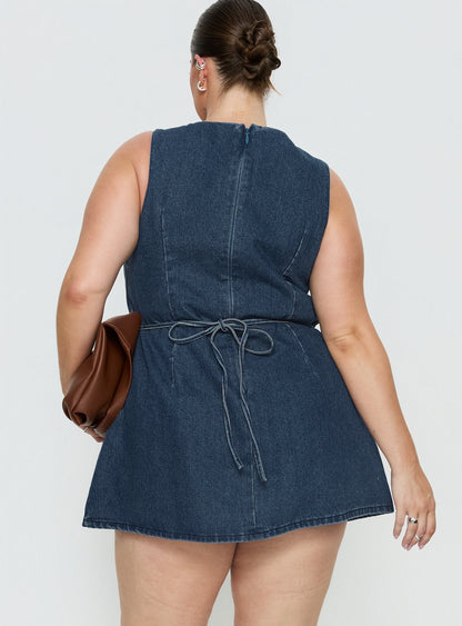 Ainsleigh Shift Denim Romper Mid Blue Wash Curve