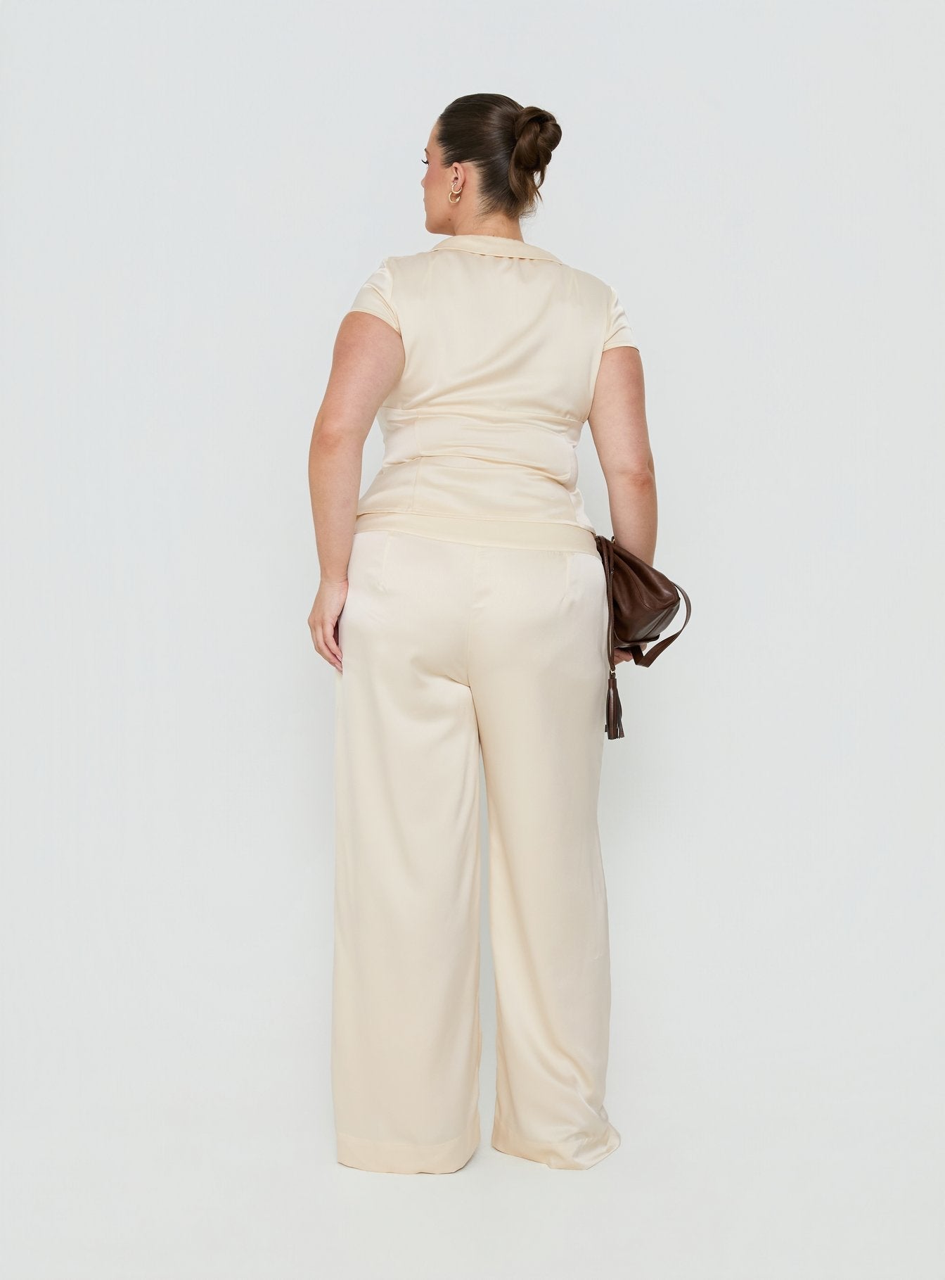 Aubrette Satin Tie Pants Cream Curve