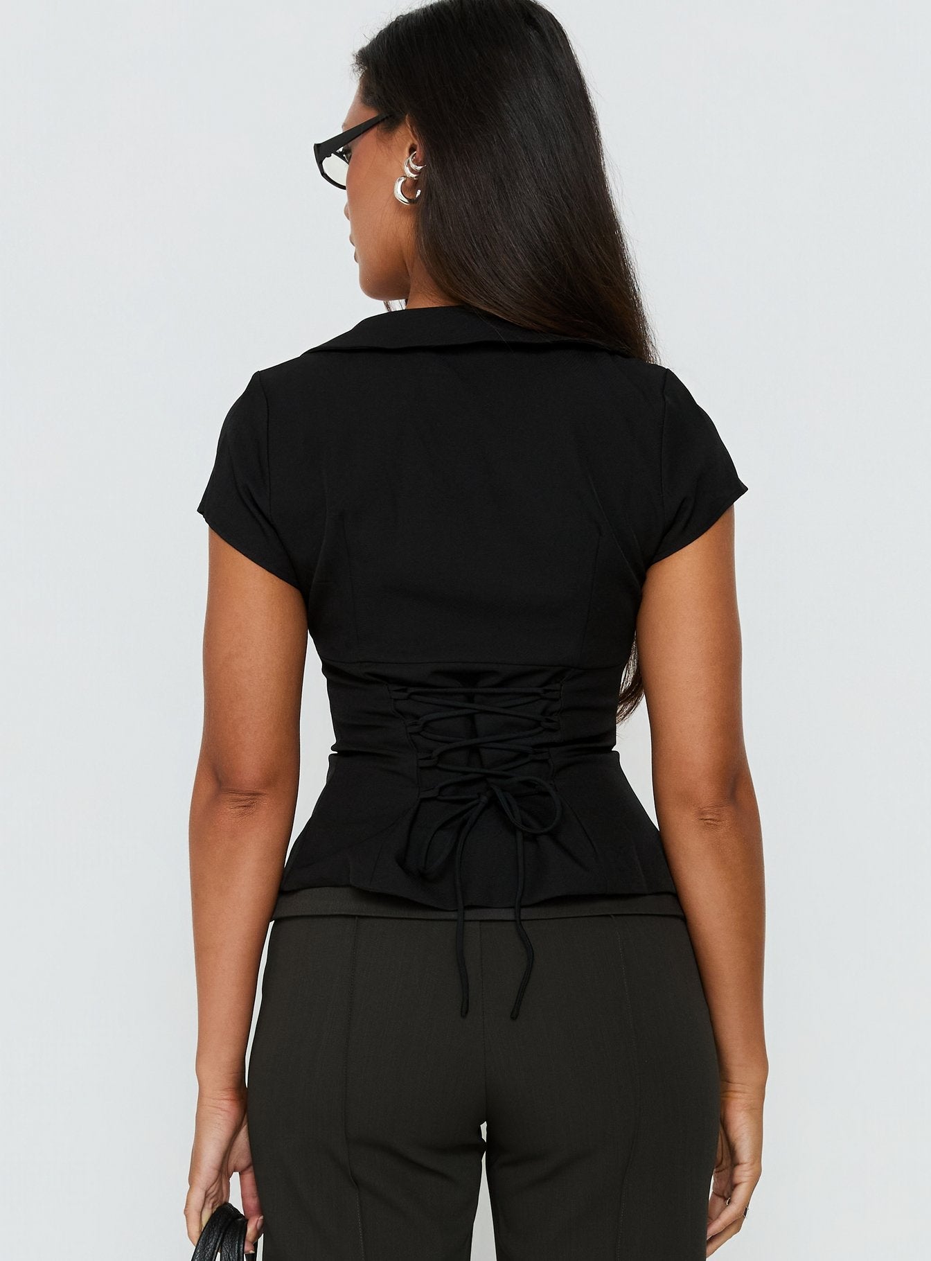 Alexandrea Plunge Button Up Top Black