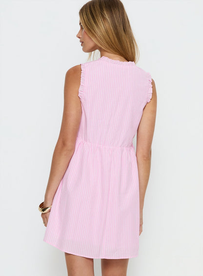 Akacia Babydoll Mini Dress Pink Stripe