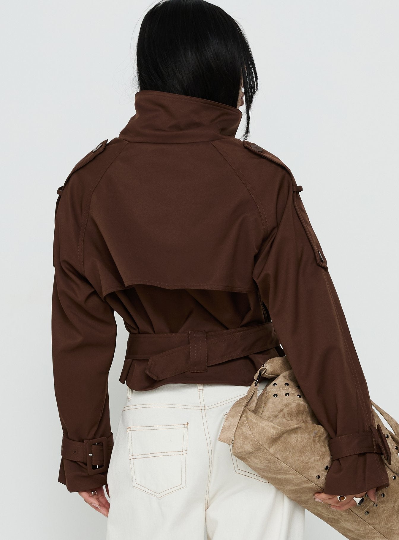 Blanc Cropped Trench Coat Chocolate