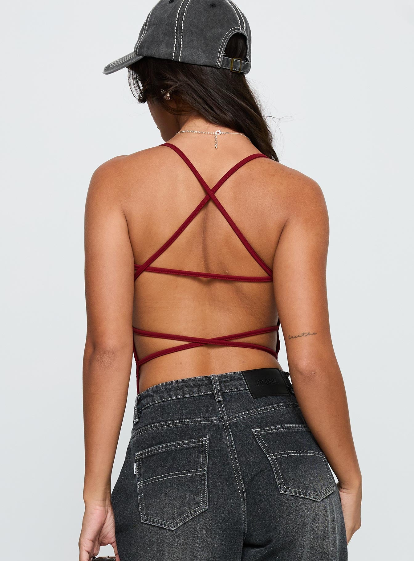 All Tied Up Bodysuit Burgundy