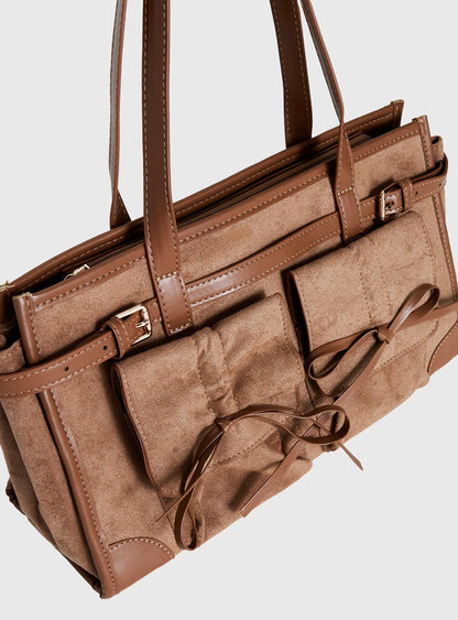 Beaming Bow Detail Shoulder Bag Tan