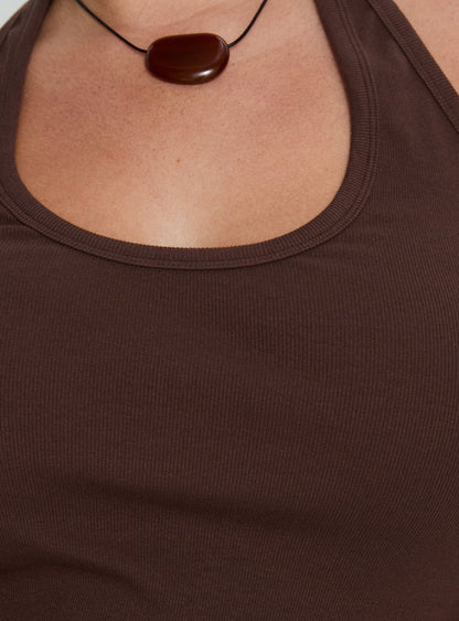 Baseline Scoop Halter Rib Tank Brown Curve