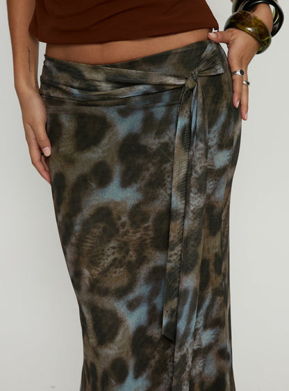 Caviar Tie Maxi Skirt Leopard