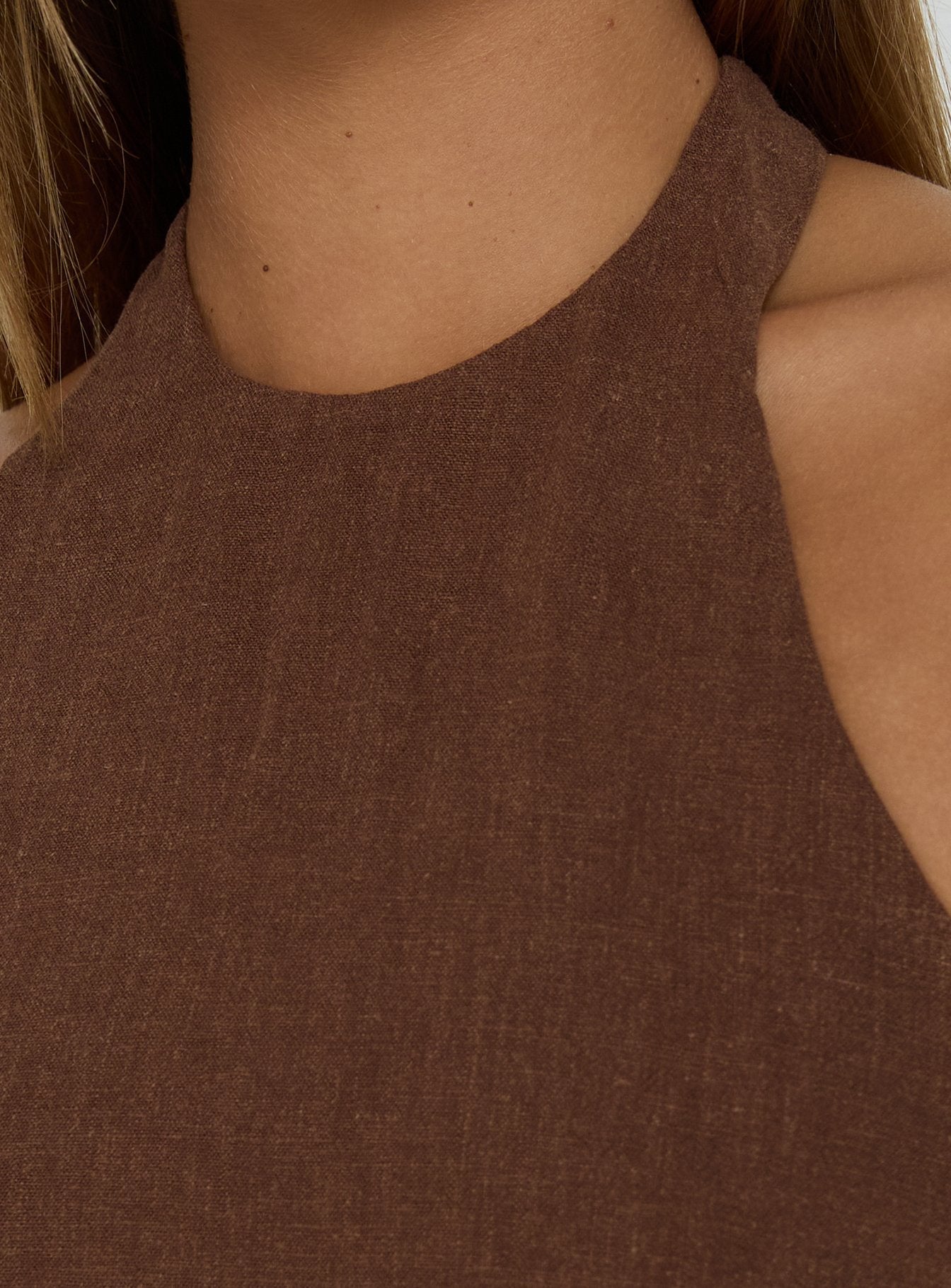 Aquaria Halter Linen Blend Top Chocolate