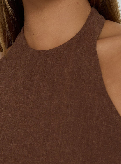 Aquaria Halter Linen Blend Top Chocolate