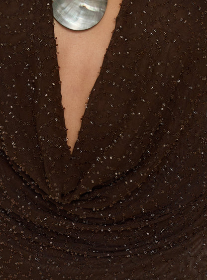 Auralie Plunge Neck Halter Top Brown