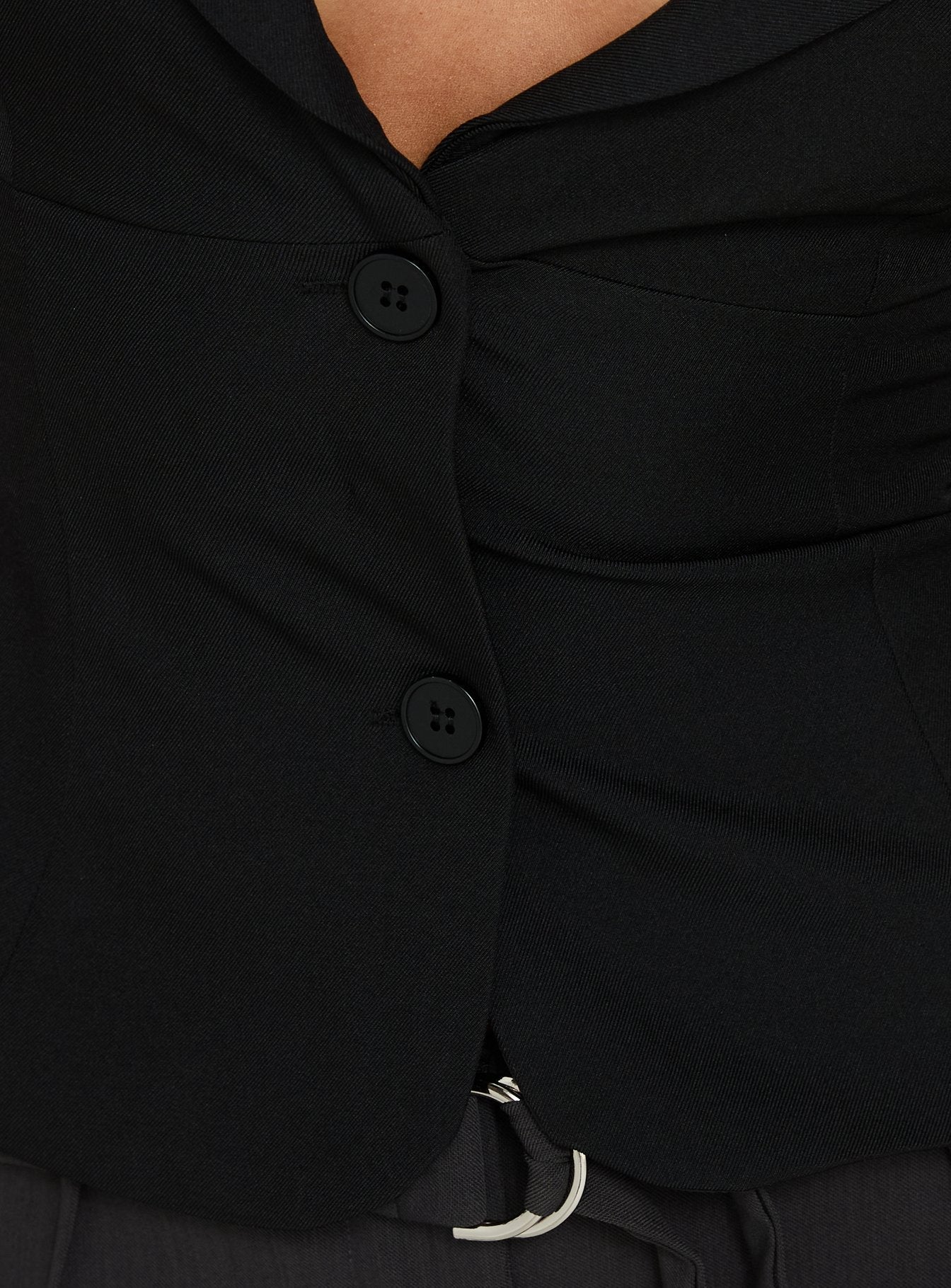Alexandrea Plunge Button Up Top Black