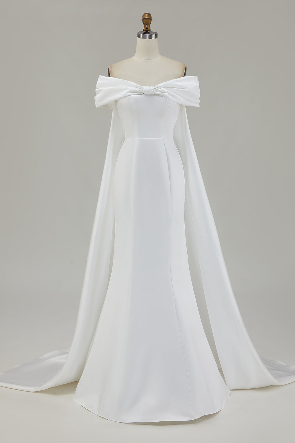 Ivory Mermaid Off the Shoulder Floor-Length Wedding Dress with Cape