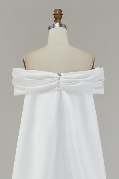 Ivory Off the Shoulder Bow Mermaid Floor-Length Wedding Dress with Cape