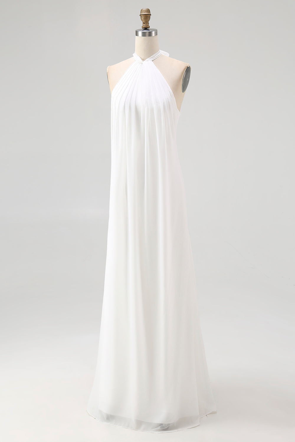 Chiffon White A Line Halter Long Rehearsal Dinner Dress