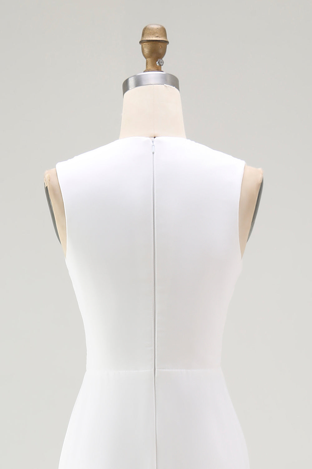 White Chiffon V-Neck Sheath Sleeveless Long Rehearsal Dinner Dress