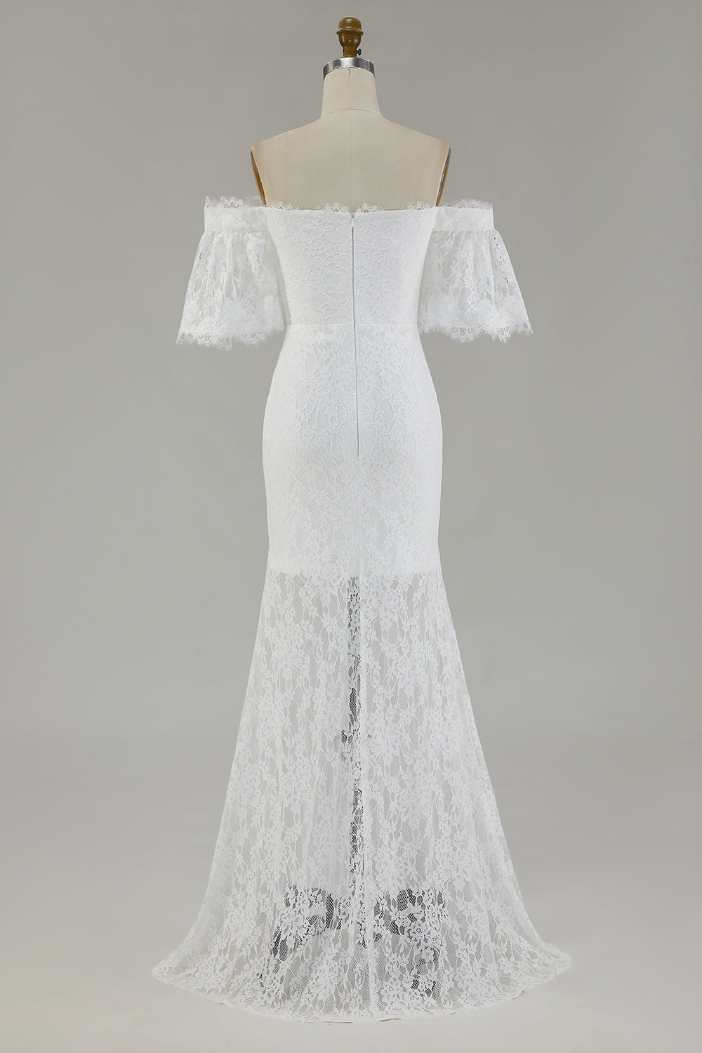White Lace Mermaid Off the Shoulder Maxi Wedding Dress with Slit