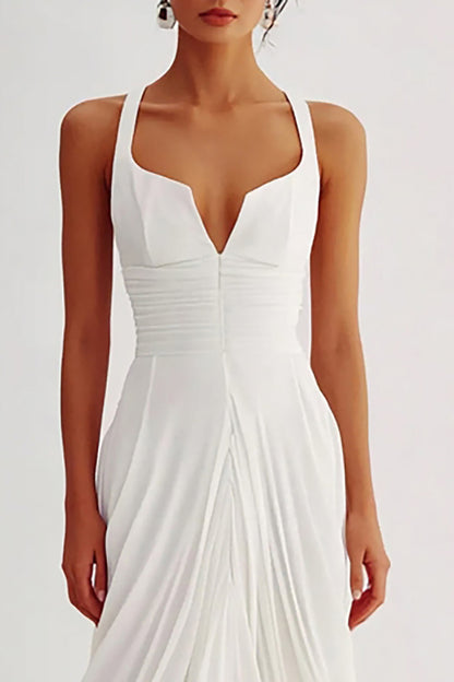 A Line White Chiffon Long Rehearsal Dinner Dress