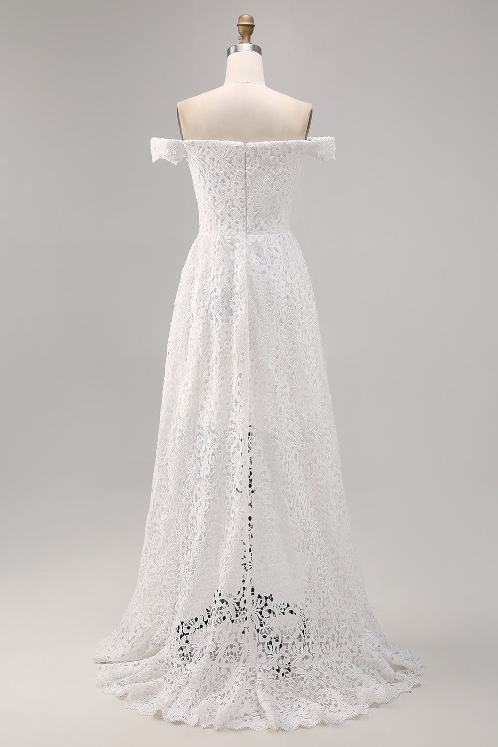 White Off The Shoulder Lace A Line High-Low Boho Maxi Dress