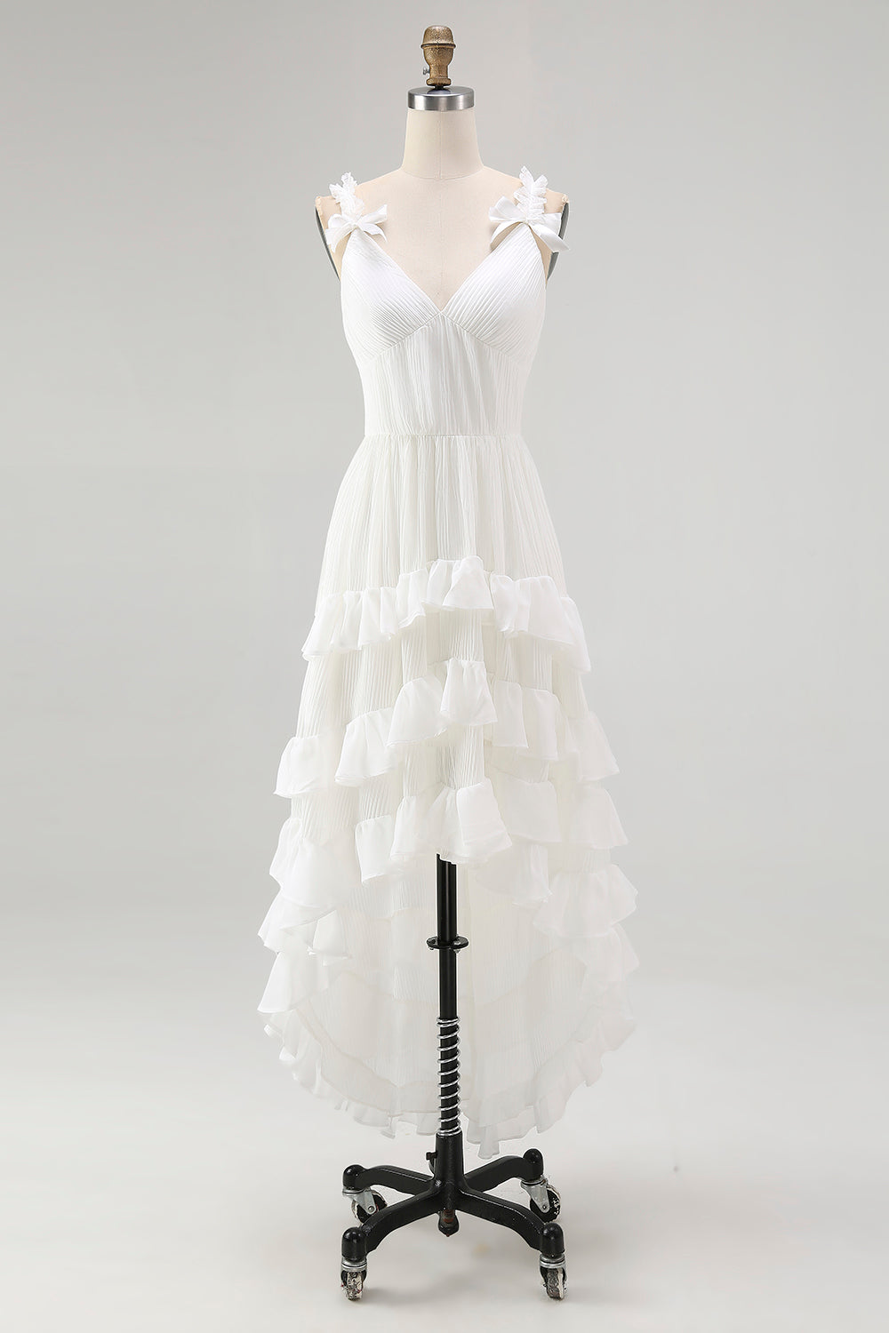 Ivory A Line Tiered Ruffled V-Neck High-Low Western Wedding Dress