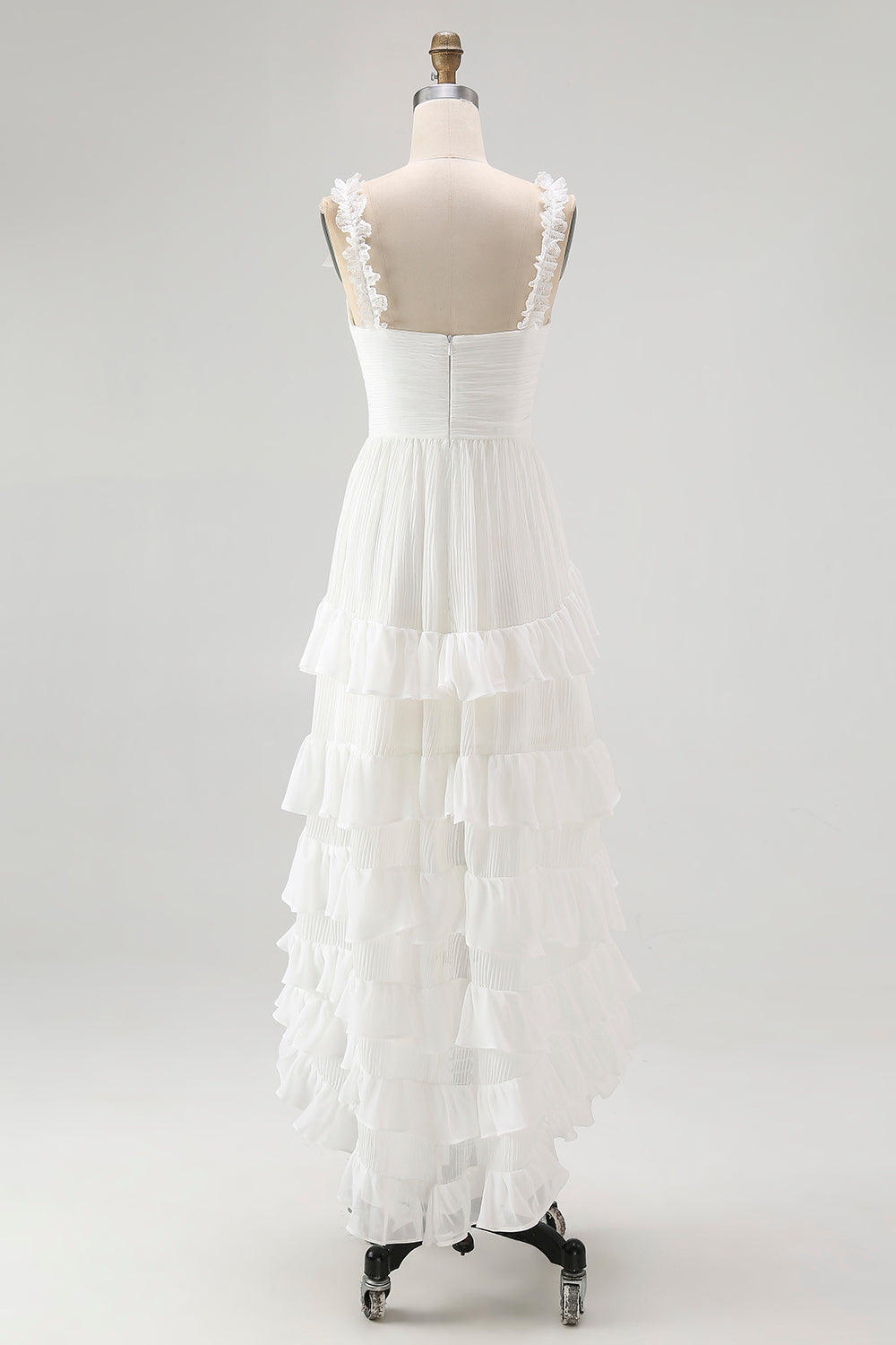 Ivory A Line Tiered Ruffled V-Neck High-Low Western Wedding Dress