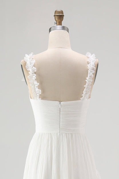 Ivory Tiered Ruffled A Line V-Neck High-Low Western Wedding Dress