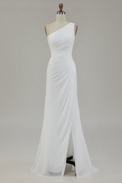 Sky Blue One Shoulder Beach Maxi Formal Dress with Slit