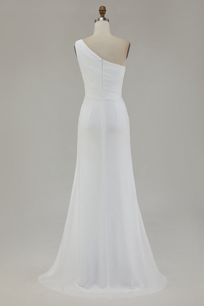 Sky Blue One Shoulder Beach Maxi Formal Dress with Slit