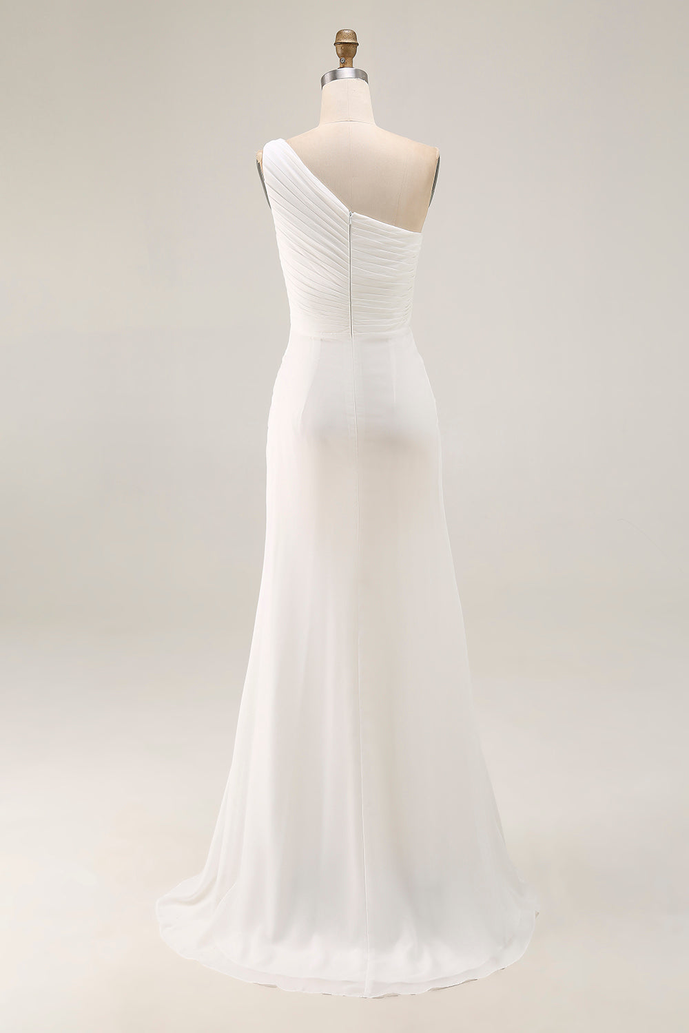 Ivory Ruched One Shoulder Beach Maxi Rehearsal Dinner Dress with Slit