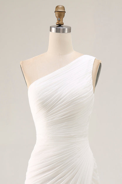 Ivory Ruched One Shoulder Beach Maxi Rehearsal Dinner Dress with Slit