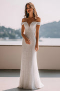Sparkly Ivory Mermaid Sequin Maxi Rehearsal Dinner Dress