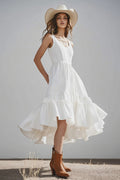 Ivory Scoop Neck Satin Midi Boho Western Wedding Dress