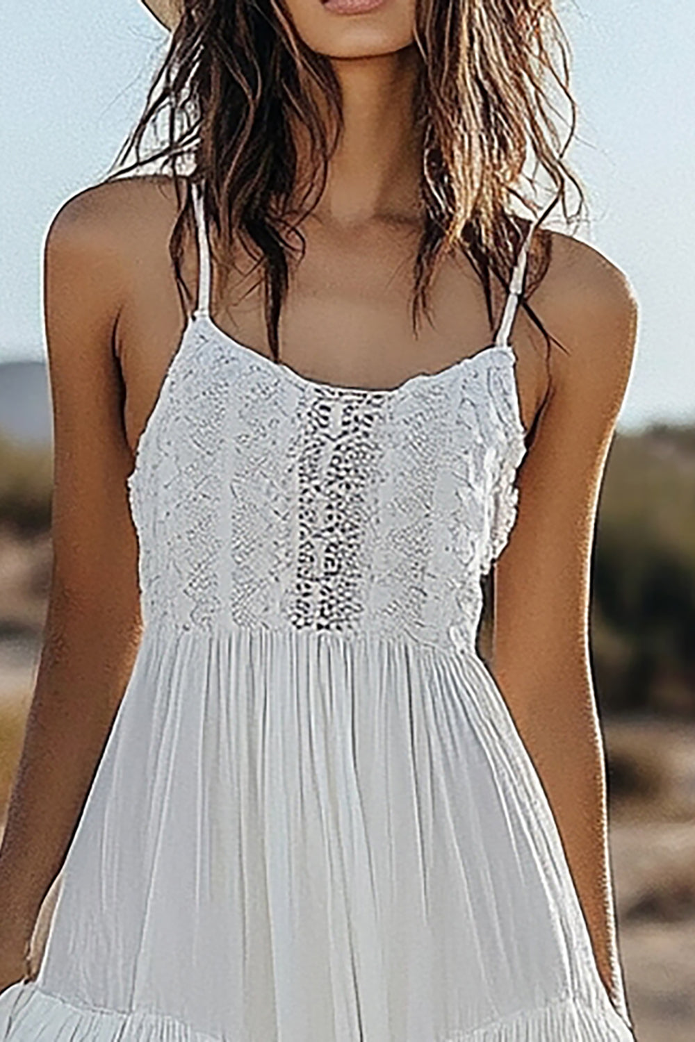Chiffon Ivory Asymmetrical Boho Western Wedding Dress with Lace