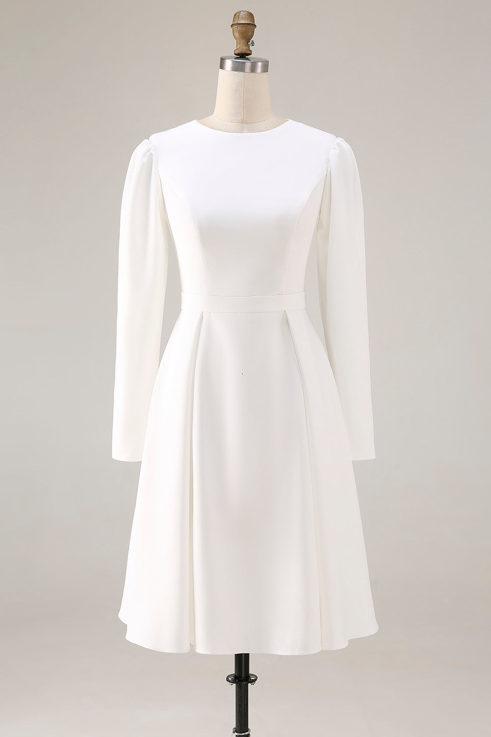 Ivory Satin Short A Line Wedding Dress with Sleeves