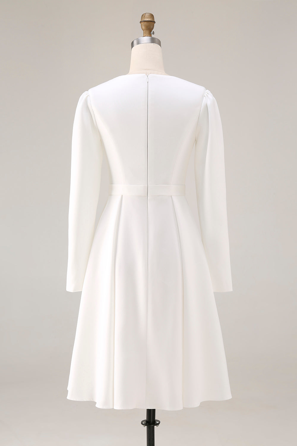 Ivory Satin Short A Line Wedding Dress with Sleeves