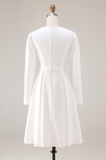 Ivory Satin Short A Line Wedding Dress with Sleeves
