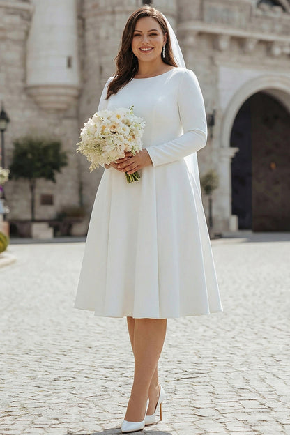 Ivory Satin Short A Line Wedding Dress with Sleeves