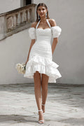 Ivory Bodycon Tiered Short Bridal Shower Dress with Ruffles