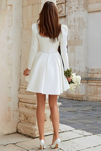 Sparkly Ivory Satin A Line Short Bridal Shower Dress with Beading
