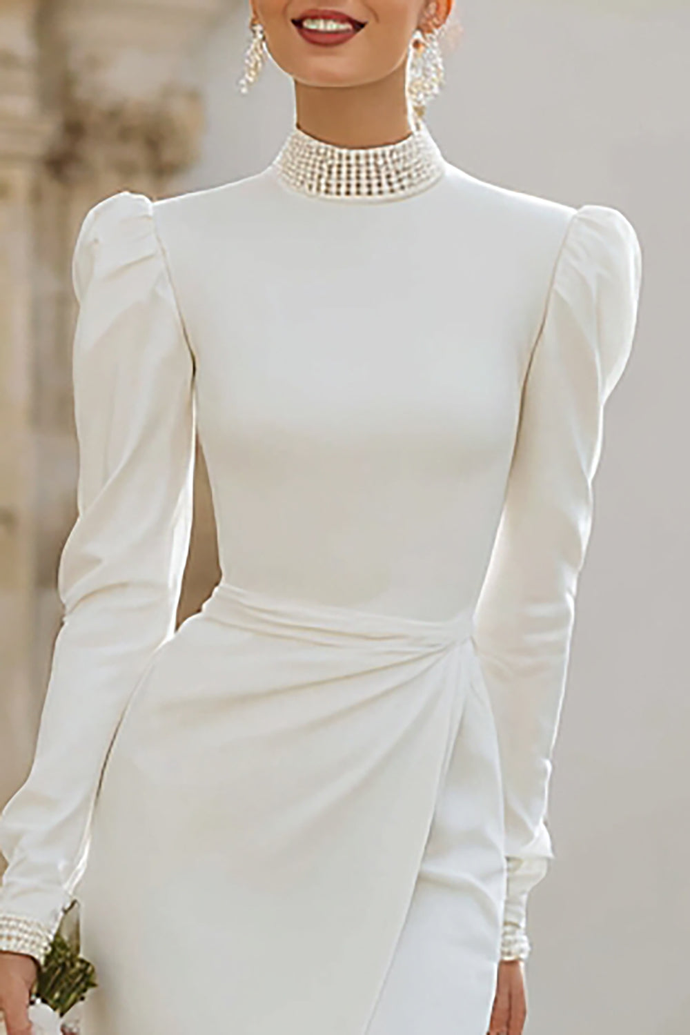 Sparkly Ivory Bodycon Short Bridal Shower Dress with Slit