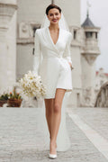 Ivory Shawl Lapel Short Bridal Shower Dress with Sleeves