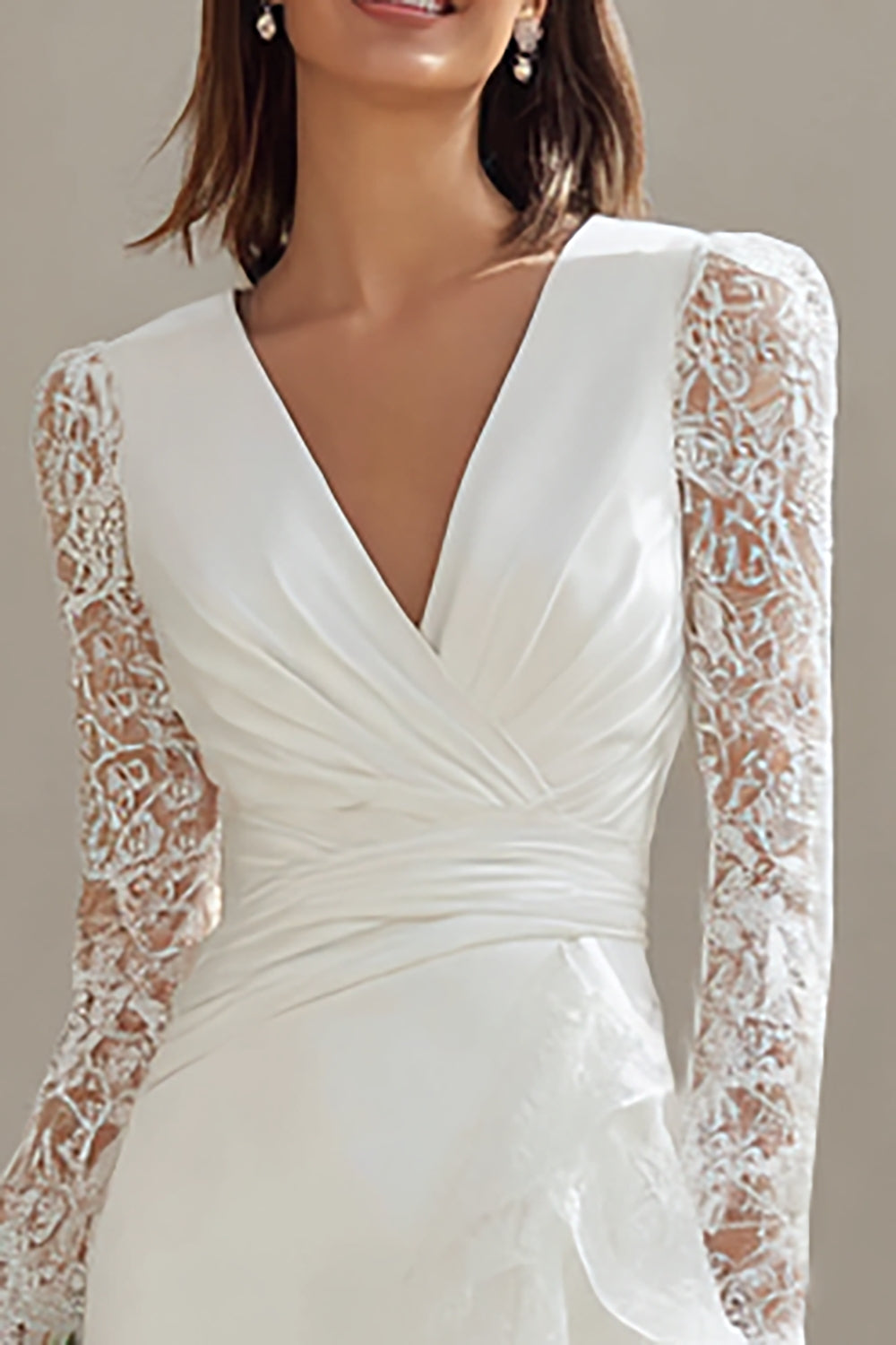 Ivory Bodycon V-Neck Short Bridal Shower Dress with Lace
