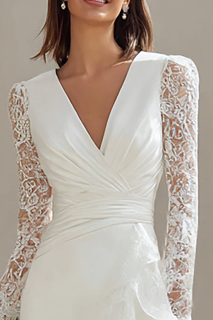Ivory Bodycon V-Neck Short Bridal Shower Dress with Lace