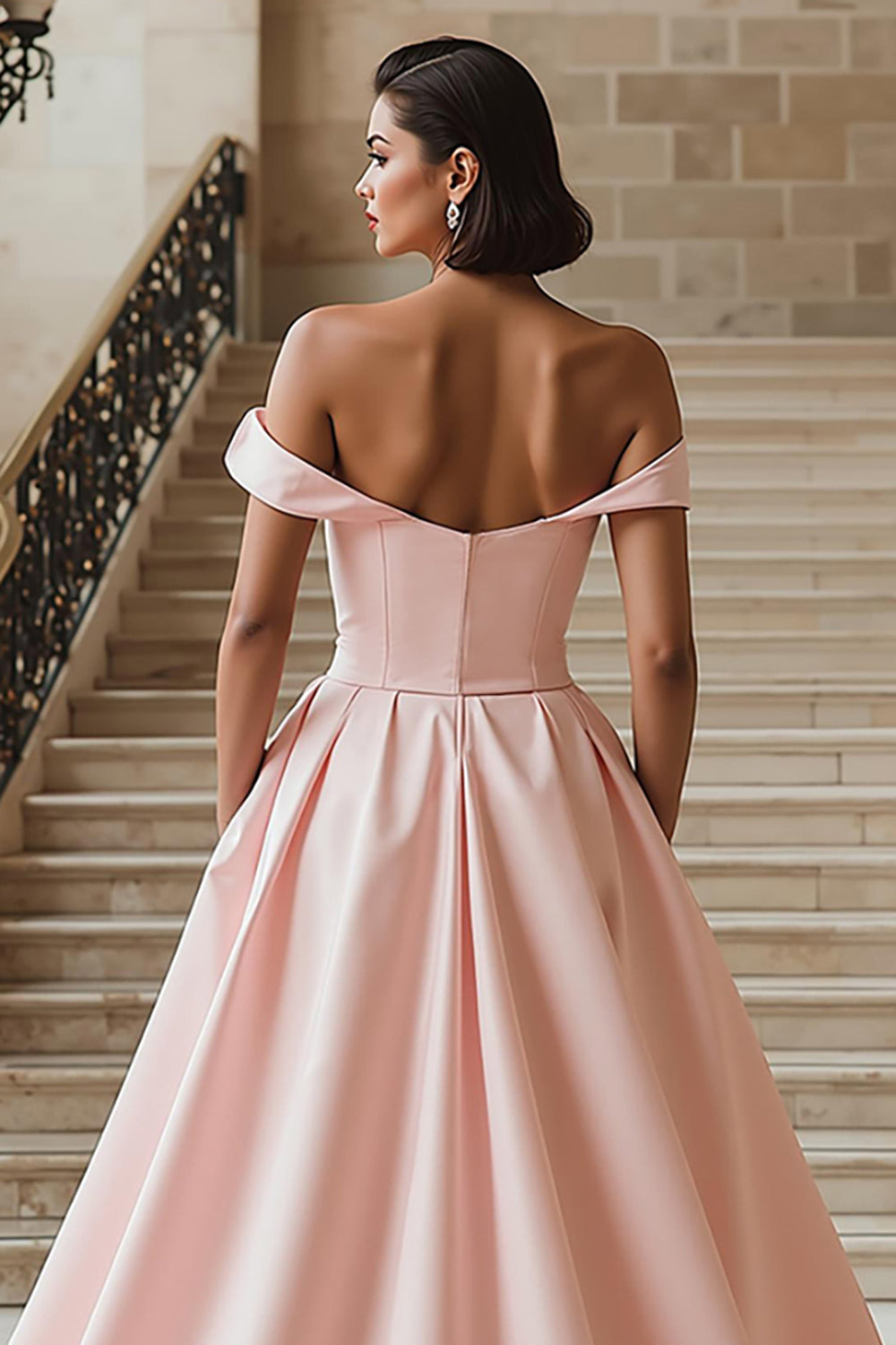 White Off the Shoulder A Line Sweep Train Wedding Dress with Slit