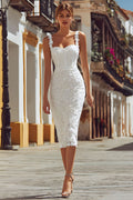 Ivory Lace Bodycon Thick Straps Midi Engagement Dress