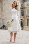 Ivory A Line Backless Midi Engagement Dress with Lace