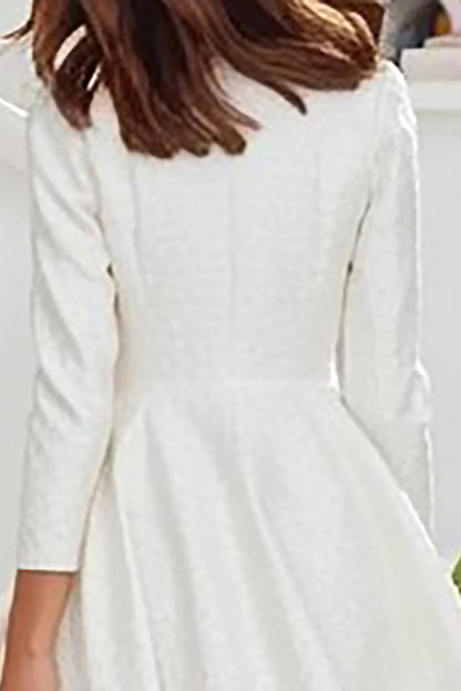 Ivory Round Neck A Line Midi Rehearsal Dinner Dress with Sleeves